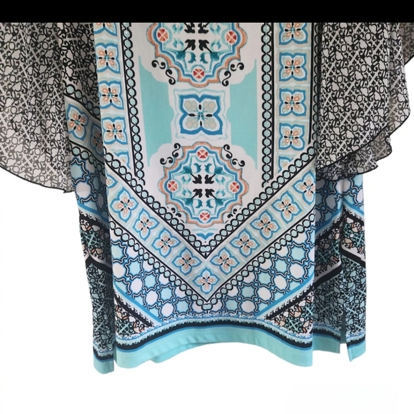 JM Collection Geometric Blue Black Tunic Top Rhinestones Women Size Large New - Picture 4 of 7